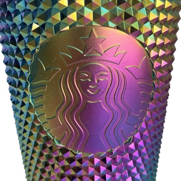 NWT Starbucks OIL SLICK Cold Cup Grande BLACK BLING Tumbler Rainbow Studded 2023 - Picture 3 of 4